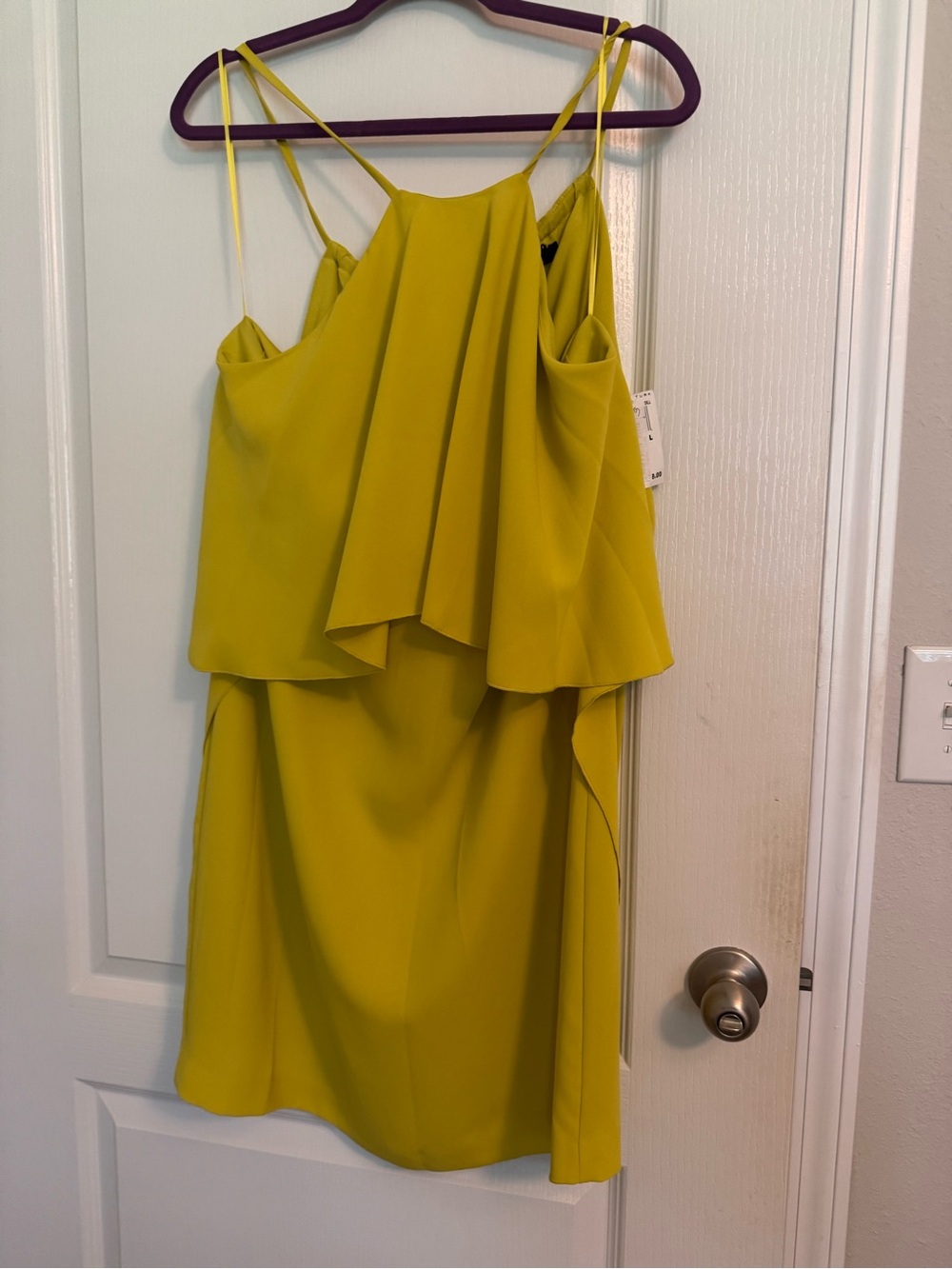 Trina Turk Lime Green Layered Spaghetti-Strap Mini Dress